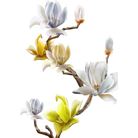 Stickers muraux fleurs de magnolia printanières - Décoration autocollante pour salon, salle de bain, portes et fenêtres vitrées, cuisine, chambre, couloir, bureau (1/5)