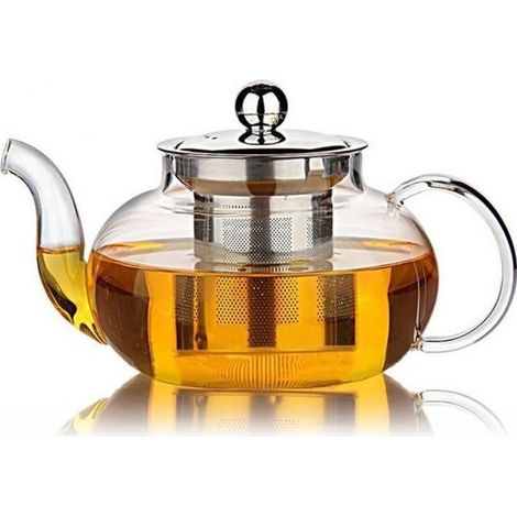 Glas-Teekanne, Edelstahl-Teesieb, hitzebeständig, 800 ml, für losen Tee und Blütentee, für den täglichen Gebrauch (1/5)