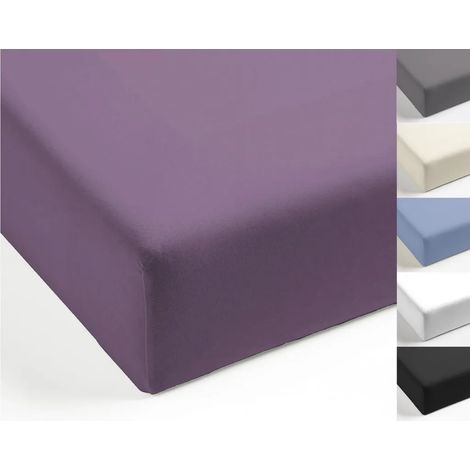 Drap-housse uni en percale de coton égyptien Mistral Home, 90x190-100x200 / 140-160x200 / 180-200x200 cm, couleur : violet foncé, dimensions : 140x200 cm (1/5)