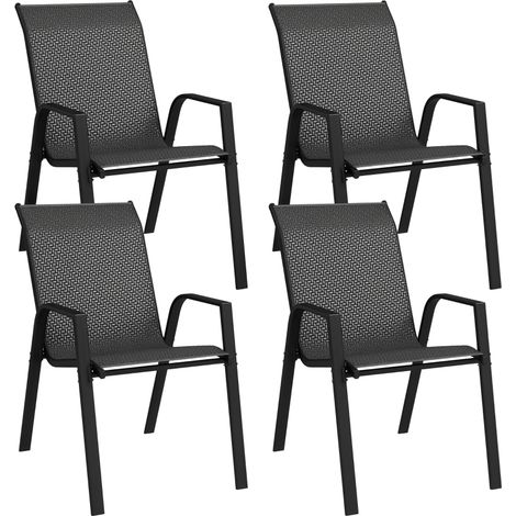 Lot de 4 chaises de jardin empilables avec accoudoirs, revêtement en résine tressée effet rotin, robustes et résistantes aux intempéries, parfaites pour terrasse, balcon et espace extérieur (1/5)