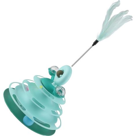 Jouet à Boules pour Chat, Plateau Tournant Interactif à 4 Couches avec Plumes et Herbe à Chat (Green 13) (1/5)