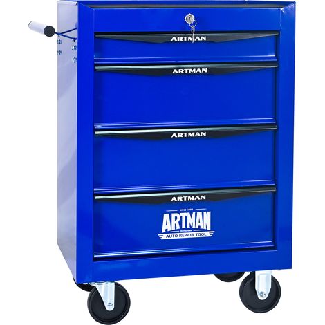 Armoire à outils mobile en acier avec 4 tiroirs, 60 x 33 x 77,5 cm, noir et bleu (1/5)