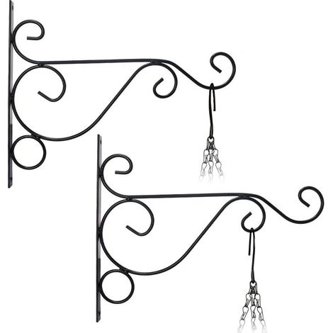 BRAVIX 2Pcs Suspension Mural Crochet Plante(26cm21cm) Suspendre Support de Pot de Fleur Carillons Lanterne Panier de Jardin en Métal pour Décoration de Jardin(Noir)