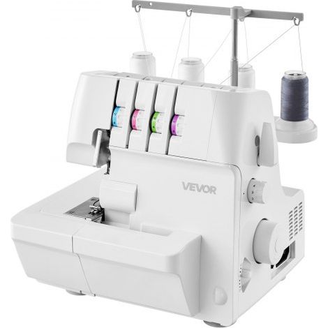 Overlock-Nähmaschine, 1250 Stiche pro Minute, 2-3-4-Faden-fähig, einstellbarer Differentialtransport (0,7-2), mit Freiarm und LED-Beleuchtung, Nähmaschine für verschiedene Stoffe, Weiß (1/5)