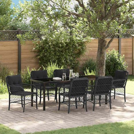 Conjunto de Comedor de Jardín 7 pcs Negro ratán sintético vidaXL (1/5)