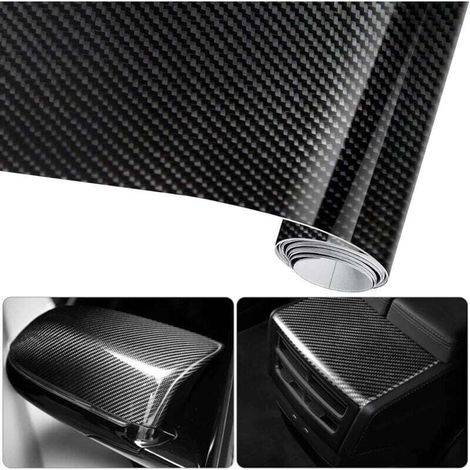 （2pcs）6D Film Autocollant Étanche de Voiture Adhésif Vinyle en Fibre de Carbone 1.57M x 0.3M Imperméable Antiadhésive pour Voiture,Ordinateur,Coque de Smartphone,Moto,Véhicule-Noir (1/4)