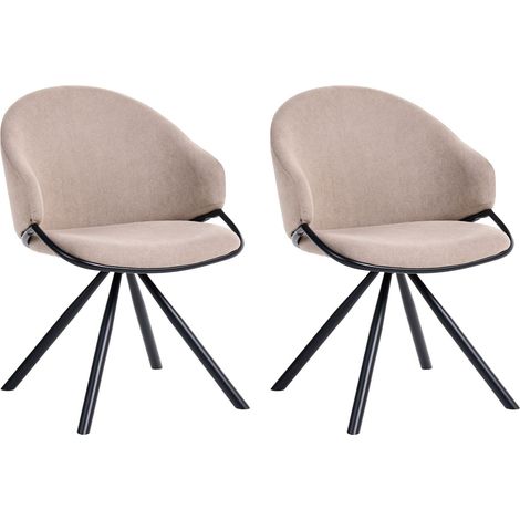 Set of 2 Dining Chairs Taupe Fabric Water-Repellent Upholstery Black Metal Legs Modern Design Dining Room Living Room MYSTIC (1/5)