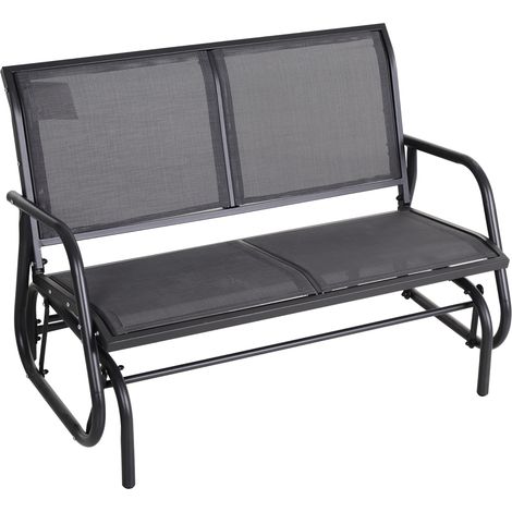 Poltrona a dondolo 2 posti, panchina da giardino in metallo, grigia, mobili da giardino 120 x 70 x 85 cm per ore di relax (1/5)