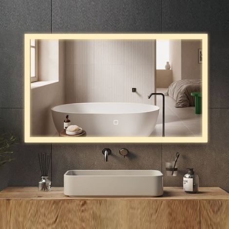 Feel 60x100 cm specchio rettangolare sospeso con illuminazione LED a 3 colori e sensore, bianco (SATZFEELOBLED60100)