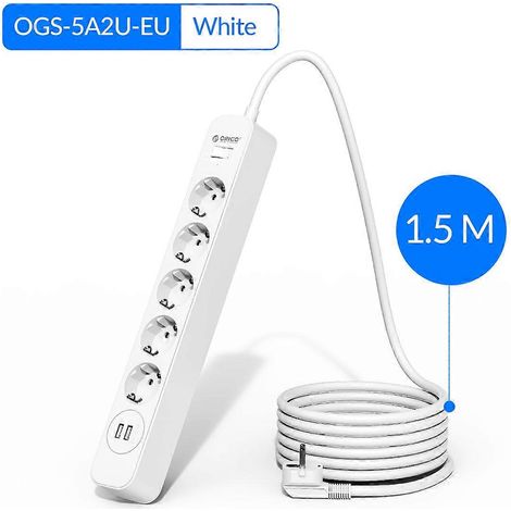 Multiprise avec rallonge de 3 mètres, prise de courant domestique, 2 ports USB, protection contre les surcharges, filtre réseau, câble de 1,5 mètre. (1/4)