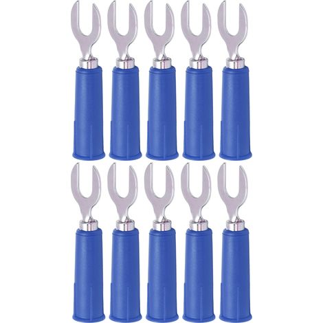 10 Stück J.20019 6 mm U-förmiger Einsatzstecker, hochdruckbeständig, Y-Typ Bananenstecker für elektronische Industriegeräte, blau (1/5)