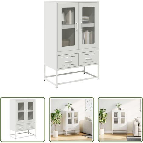 Rangement salle à manger - Buffet haut blanc 68x39x111,5 cm acier (1/5)