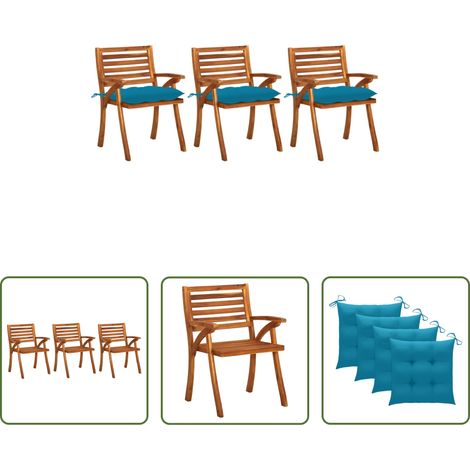 Essstühle -  Garten-Essstühle mit Kissen 3 Stk. Massivholz Akazie (1/5)