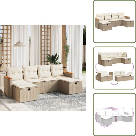 6-tlg. Garten-Sofagarnitur mit Kissen Beige Poly Rattan - Gartengestell - Gartenmöbel Set - Outdoor-Lounge - Lounge Sessel - Rattan Gartenmöbel (1/5)