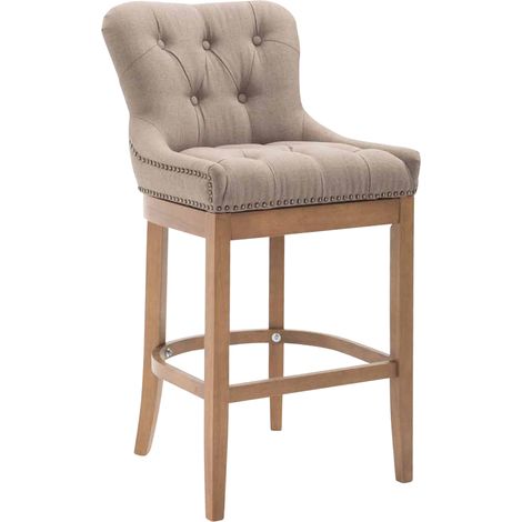 Tabouret de bar x1 confortable design rétro assise capitonné en tissu taupe pieds en bois clair 100005065 (1/5)