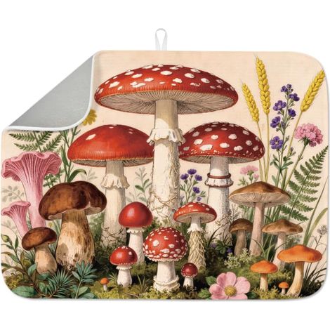 Tapis de séchage en microfibre de polyester et coton absorbant pour comptoir de cuisine Motif fleurs et plantes rétro 60 x 45 cm (1/5)