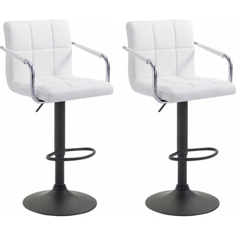 Set di 2 sgabelli da bar con braccioli e poggiapiedi similpelle bianca struttura in metallo nero 100006539