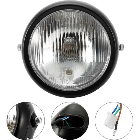 Phare avant universel moto rétro noir coque blanc lentille projecteur GN125 (1/5)