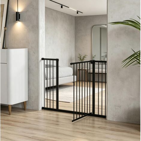 Ausziehbares Sicherheitsgitter für Haustiere, 107 cm, Stahl und Kunststoff, Schwarz, OKWISH (1/5)