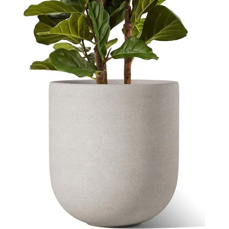 Pot de Fleurs 30 cm, Pot d’Intérieur et d’Extérieur en Céramique, Grand Bac à Fleurs pour la Maison, Le Jardin et Le Bureau, Pot avec Trou de Drainage, Gris (1/5)