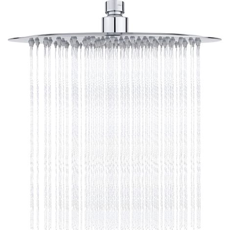 Stainless Steel Shower Head - Water-Saving Shower, 25cm Round Shower Head, Universal Rain Shower Head with 1/2 inch Thread, 360° Swivel, 30° Tilt, Easy to Install and Clean (1/5)