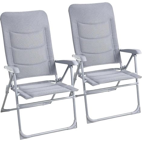 Chaise de camping, design à dossier haut, positions réglables, 2Pcs Gris clair (1/2)