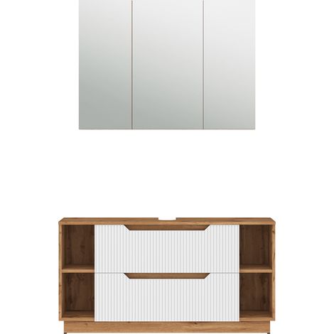 Conjunto de muebles de baño Lotta, Roble/rayas blancas, 2 partes, Vicco (1/5)