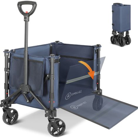 HOMECALL Bollerwagen Faltbar Handwagen Transportwagen klappbar Einkaufstrolley (Erweiterbare Kapazität, bis 100KG, 120L), Für Einkaufen, Camping, Garten, Dogs-Dunkelblau (1/5)