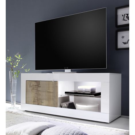 Meuble TV moderne 140 cm blanc/chêne pero Agathe (1/5)