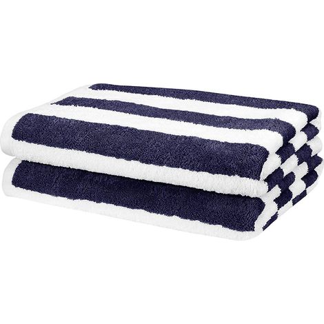 Serviette de plage à rayures bleu marine, lot de 2, 75 cm x 150 cm (1/4)