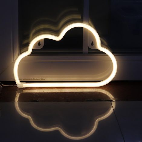 Luminaire Néon LED Nuage - Décoration Murale pour Chambre Enfants et Chambre à Coucher - Alimentation USB ou Piles - Dimensions 30 x 18,5 x 1,8 cm - 1 pièce (1/5)