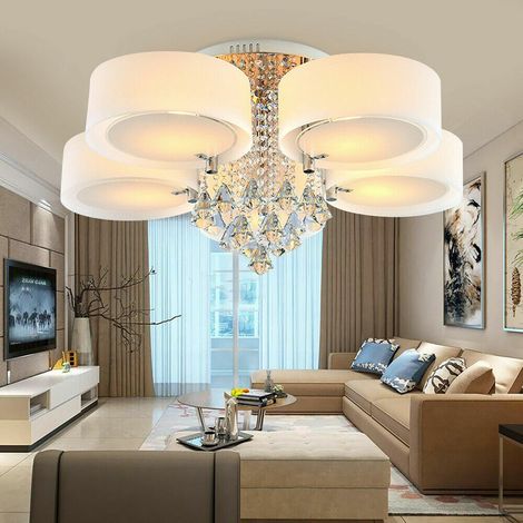 Plafonnier LED moderne à 5 têtes, luminaire à large tension avec douille E27 - Design cristal adapté aux salons et chambres à coucher (1/5)