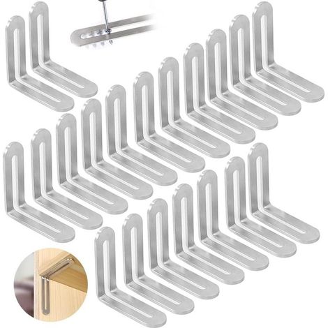 20 Pièces Equerre Inox Metal de Fixation 4848mm, Baquet Triangulaire Angle Actif Réglable à 90 ° L de Type Connecteur D'angle, Connecteur de Meubles, pour Installation de Meubles, Renfor (1/5)