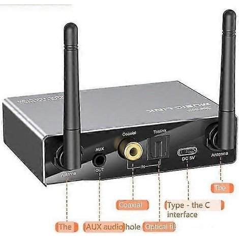 Convertisseur numérique-analogique (DAC) 6 en 1, Bluetooth 5.3, récepteur et émetteur, entrées optique, coaxiale, AUX, RCA, USB et carte TF, adaptateur audio sans fil (1/5)
