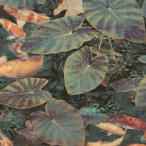 Grandeco Koi Green Tropical Carp Pond Multi Paste The Wall Wallpaper Vinyl (1/2)