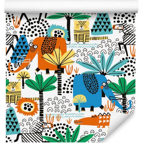 Papel pintado con divertidos animales de safari para salón y dormitorio, 50x1000 cm. (1/5)