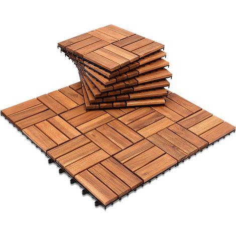 77 Stück Holzfliesen aus Akazienholz Balkonfliesen Terrassenfliesen. Bodenbelag mit Drainage. Fliese Leicht verlegbar(12 Latten 7 m²)
