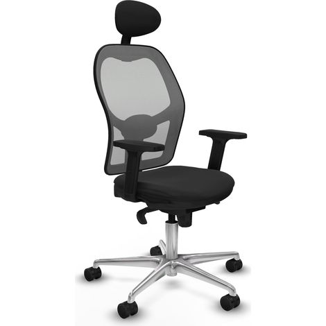 Jorquera sincro malla gris similpiel negro brazos 2D base aluminio cabecero fijo ruedas 65mm nailon (1/5)