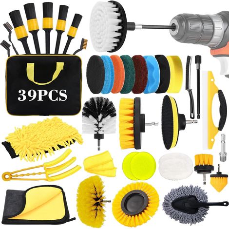39 Pcs Lot De Brosse Nettoyage Voiture,Kit de Brosse Nettoyage Voiture,Kit de Détail de Voiture pour Voiture,Jantes,Baignoire,Carrelage,Cuisine,Canapé,Coins et Barbecue
