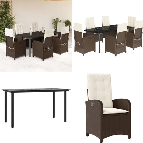 7-tlg. Garten-Essgruppe mit Kissen Braun Poly Rattan - Gartenmöbel - Gartenessgruppe (1/5)