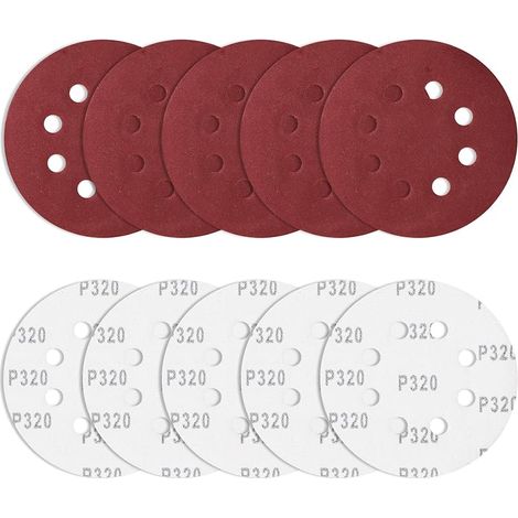10 pièces Papier de Verre 125 mm Grain 320, disques abrasifs Ronds Ponceuse Excentrique Feuilles abrasives 8 Trous pour ébavurer et poncer Les Points de Soudure (1/5)