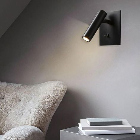 Aplique de pared LED moderno de interior con interruptor, giratorio 90°, ideal para leer, el dormitorio o la sala de estar (4000k, negro) (1/4)