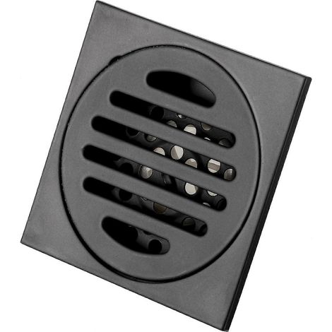Bonde de sol amovible pour baignoire, douche, WC, WC, jardin, en acier inoxydable antirouille, 9,7 x 9,7 cm, noire. (1/4)