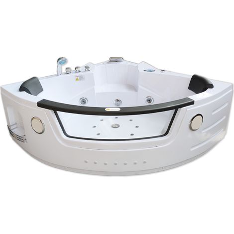 Baignoire d'angle hydromassage 140 x 140 cm – 20 jets chromés – Cascade américaine – Acrylique sanitaire blanc – Panneau de contrôle numérique – Eliteshopping (1/5)