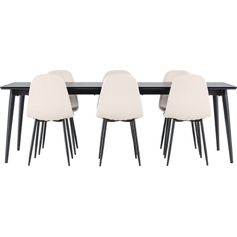 Ellis Essgruppe Tisch 85x230cm und 6 Velours Stühle schwarz.