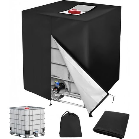 Bâche pour cuve IBC 1000L avec fermeture à glissière - Protection anti-UV/poussière 116x100x120cm - Housse étanche pour récupérateur eau pluie - Couvercle réservoir noir renforcé (1/5)