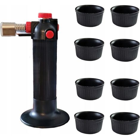 Juego de 8 cuencos de cer谩mica negra para moldear crema brul茅e + pistola de calor (1/5)