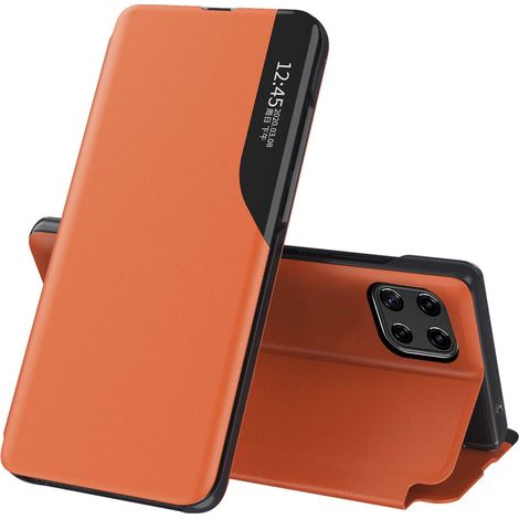 Funda elegante tipo libro de piel ecológica con función de soporte para Samsung Galaxy A22 4G, color naranja. (1/5)