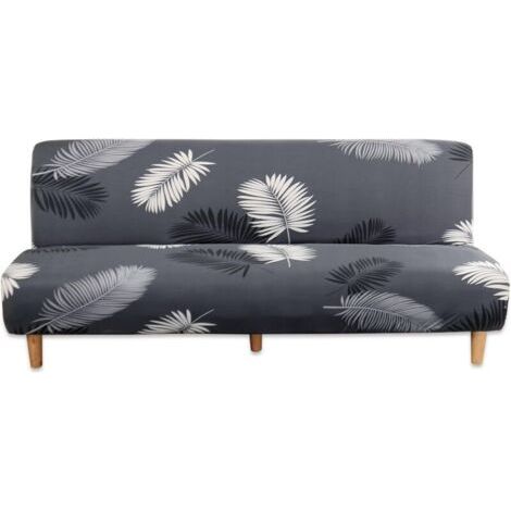 Universel Housse Canapé Extensible sans Accoudoir, 3 Places Couverture de Canapé pour Banquette Clic Clac Pliant sans Accoudoirs, Protection de Canapé Salon, Grey Leaf (1/4)