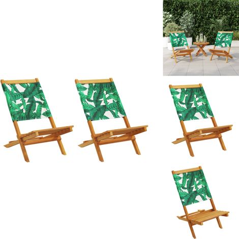 Gartenstühle 2 Stk. Blattmuster Massivholz Akazie & Stoff - Gartenstühle - Holz Gartenstühle - Akaziengartenmöbel - Gartenmöbel Set - Balkon Möbel (1/5)